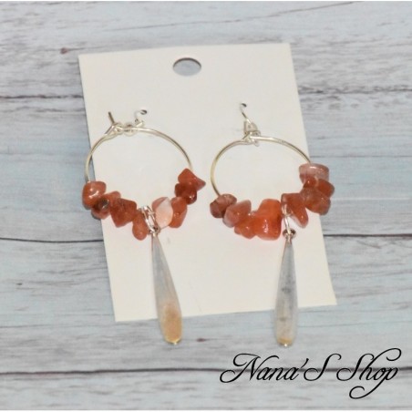 Boucles d'oreilles longues pierre Cornaline, tons rouge.