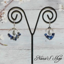 Boucles d'oreilles pierre Dumortiérite, tons bleu gris.