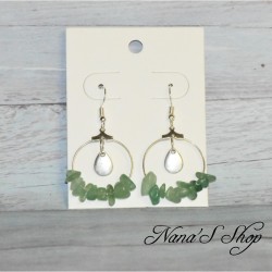 Boucles d'oreilles pierre Aventurine, tons vert.