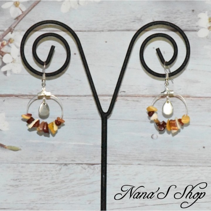 Boucles d'oreilles pierre Jaspe Mokaïte, tons jaune ocre.