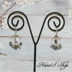 Boucles d'oreilles pierre Labradorite, tons gris.