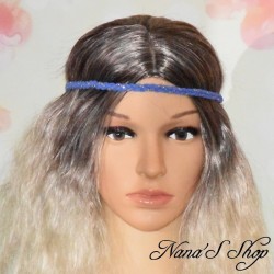 Headband tressé, suédine uni, strass doré, coloris bleu royal.