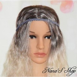 Headband tressé en suédine strass doré, coloris bleu royal.