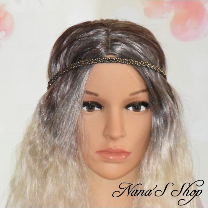 Headband tressé en suédine strass doré, coloris noir.