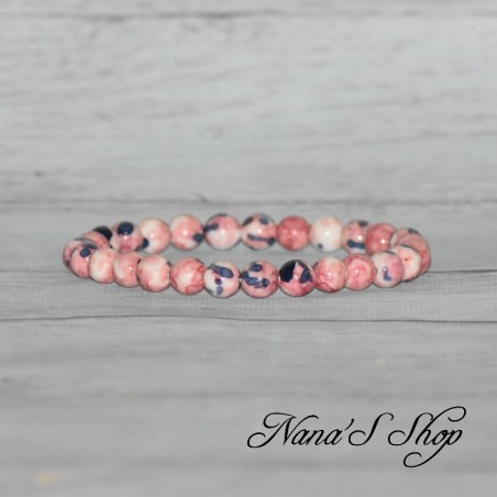 Bracelet élastique en perles de Calcite, coloré rose et bleu.