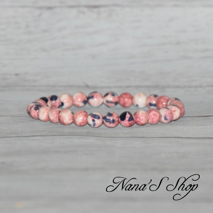 Bracelet élastique en perles de Calcite, coloré rose et bleu.