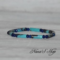 Bracelet élastique en perles de Lapis Lazuli et de Jade de Malaisie, bleu foncé.