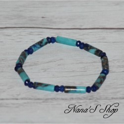 Bracelet élastique en perles de Lapis Lazuli et de Jade de Malaisie, bleu foncé.