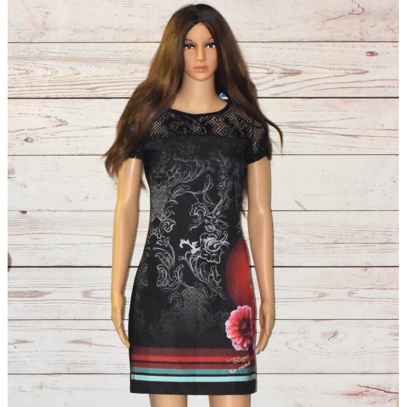 Robe Desigual, La La Rep, coloris noir impression multicolore.