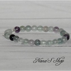 Bracelet en fluorite, Arc en ciel, perles rondes.