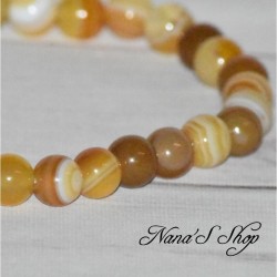 Bracelet élastique, perles en Agate naturelle, marron, rayé, détail.