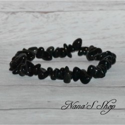 Bracelet élastique en perles naturelle irrégulière, Obsidienne couleur noir et et de légère nuance de gris