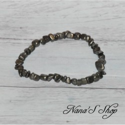 Bracelet élastique en perles de pierre de Pyrite, nuance de brun doré métallique, forme petite pierre roulées.