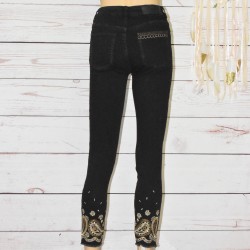 Jeans Skinny brodé, Desigual, court, coloris noir.
