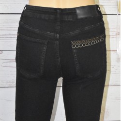 Jeans Skinny brodé, Desigual, court, coloris noir, détail.