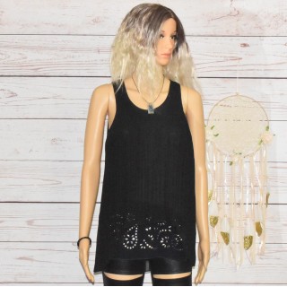 Blouse débardeur, élégante dans le style Charleston, modèle Samantha, de la marque Desigual, coloris noir et strass argenté.