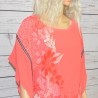 Blouse poncho oversize, modèle Donna, Desigual, coloris corail, détail.