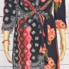 Robe courte style boho, manches 3/4, modèle Dana de la marque Desigual, imprimé floral, détail.