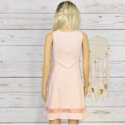 Robe courte évasé, taille marqué et sans manches, couleur rose pâle de la marque Alice & Charlotte Paris, dos.