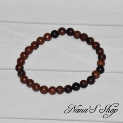 Bracelet élastique en perles naturelle, Obsidienne Mahogany, couleur acajou.