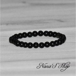 Bracelet élastique en perles naturelle 6mm, Obsidienne de couleur noire avec des reflets dorés.