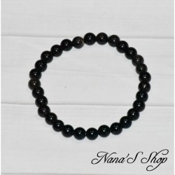 Bracelet élastique en perles naturelle, Obsidienne de couleur noire avec des reflets dorés.