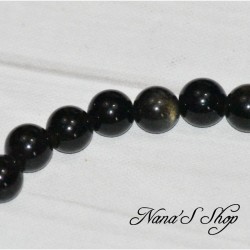 Bracelet élastique en perles naturelle, Obsidienne de couleur noire avec des reflets dorés.