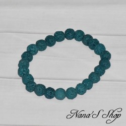 Bracelet élastique en perles ronde de lave teintée de 8mm, coloris vert canard.