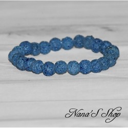 Bracelet élastique en perles ronde de lave teintée de 8mm, coloris bleu.