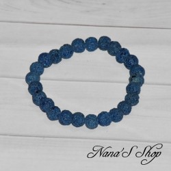 Bracelet élastique en perles ronde de lave teintée de 8mm, coloris bleu.