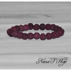 Bracelet élastique en perles ronde de lave teintée de 8mm, coloris violet prune.