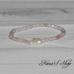 Bracelet quartz rose à facette, perle d' eau douce