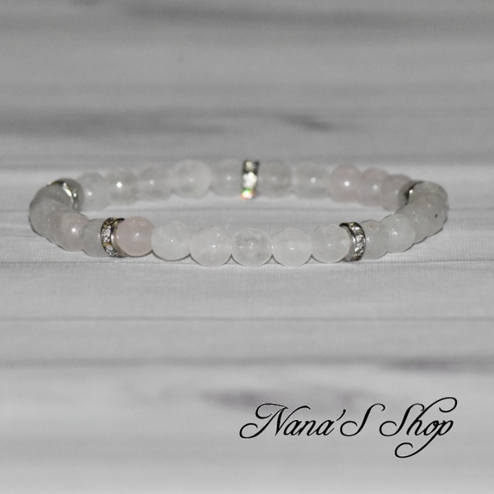 Bracelet quartz rose à facette, et strass