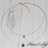 Collier doré double rang, réglable et pendentif pierre en Quartz verte à facette et pendentif Druzy de forme ronde.