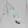 Sautoir ou Collier fantaisie gris et bleu, perles plates, de la marque Nina Kaufmann,