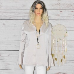 Blouse satinée, manches à...
