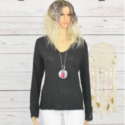 T-shirt en Lin à manches longues, style casual, de la marque Nina Kaufmann, coloris noir.