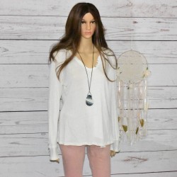 T-shirt en Lin à manches longues, style casual, de la marque Nina Kaufmann, coloris écru.