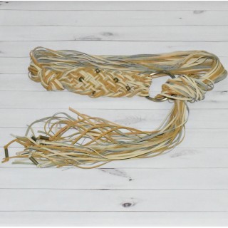 Ceinture tissage et perles, franges en suédine à nouer, de coloris marron clair.