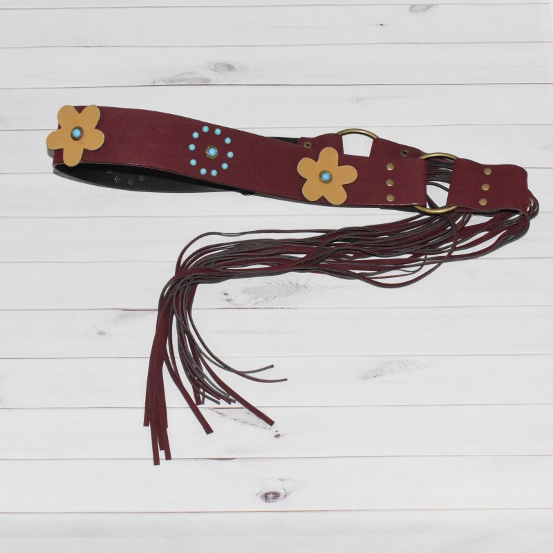 Ceinture fleur à franges en suédine, à nouer, en suédine bordeaux, Ceinture fleur à franges en suédine, à nouer, en suédine bordeaux,