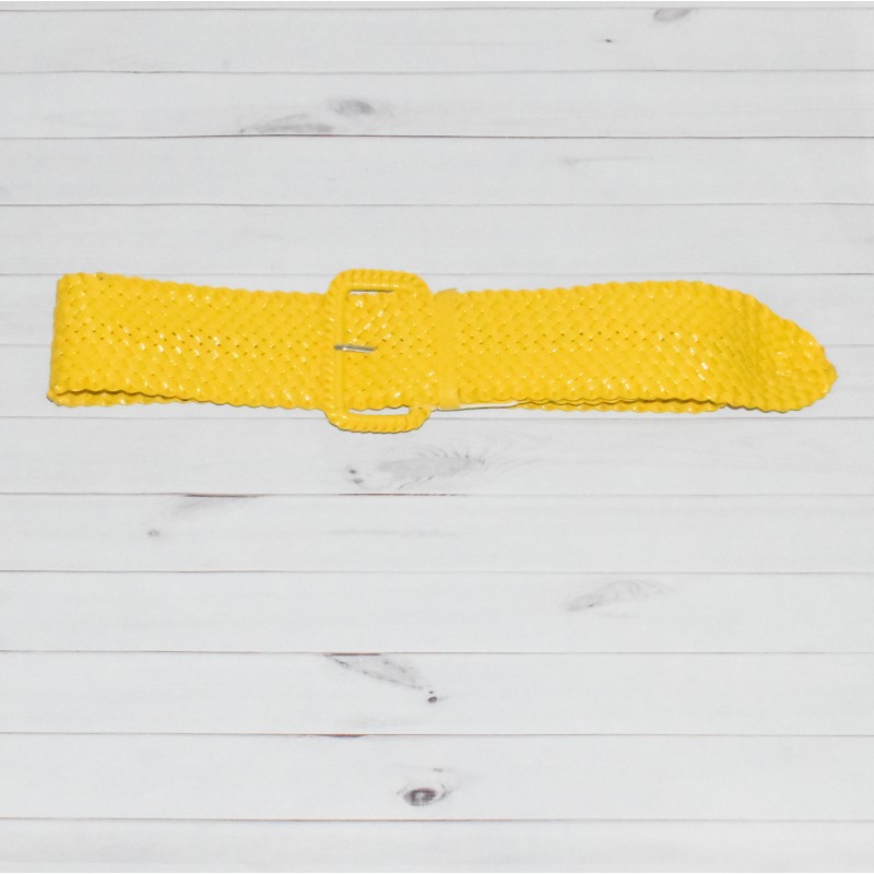 Ceinture large,  tissé en synthétique de couleur jaune, Boucles assorti.