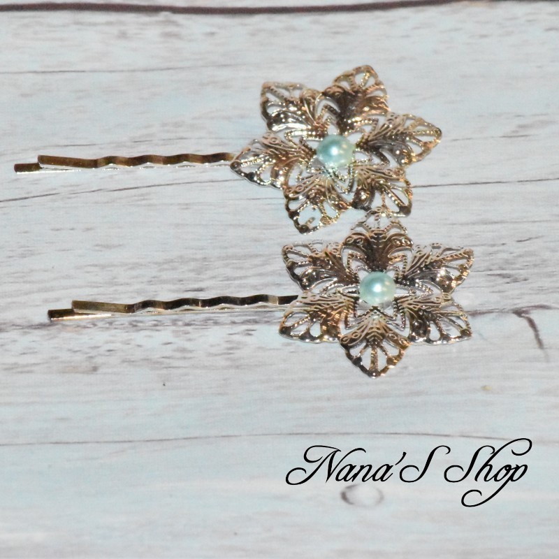 Barrettes fine en métal, fleur (lot de 2) Barrettes fine en métal, fleur (lot de 2)