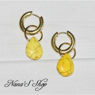 Créoles, goutte en Howlite jaune teinté