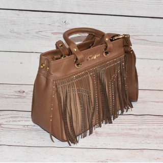 Sac en cuir à franges, Capuccino, Carmen Steffens, coté.