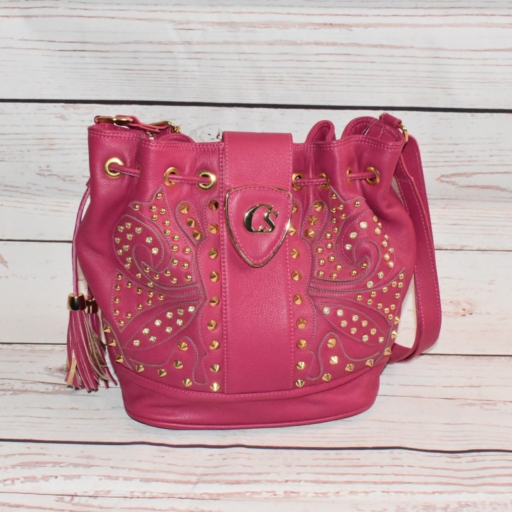 Sac en cuir, Purpura, Carmen Steffens, coloris rose, avant.