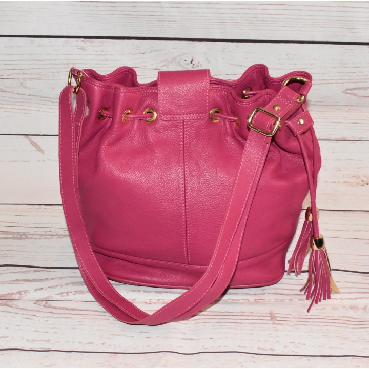 Sac en cuir, Purpura, Carmen Steffens, coloris rose, arrière.