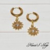 Petites créoles dorée, bohème chic, pendentif soleil et œil