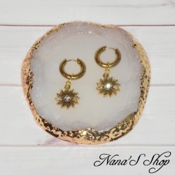 Petites créoles dorée, bohème chic, pendentif soleil et œil