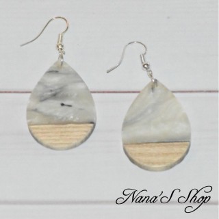 Boucles d'oreilles imitation résine et bois, transparent et noir, différents modèles