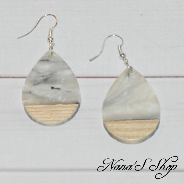 Boucles d'oreilles imitation résine et bois, transparent et noir, différents modèles